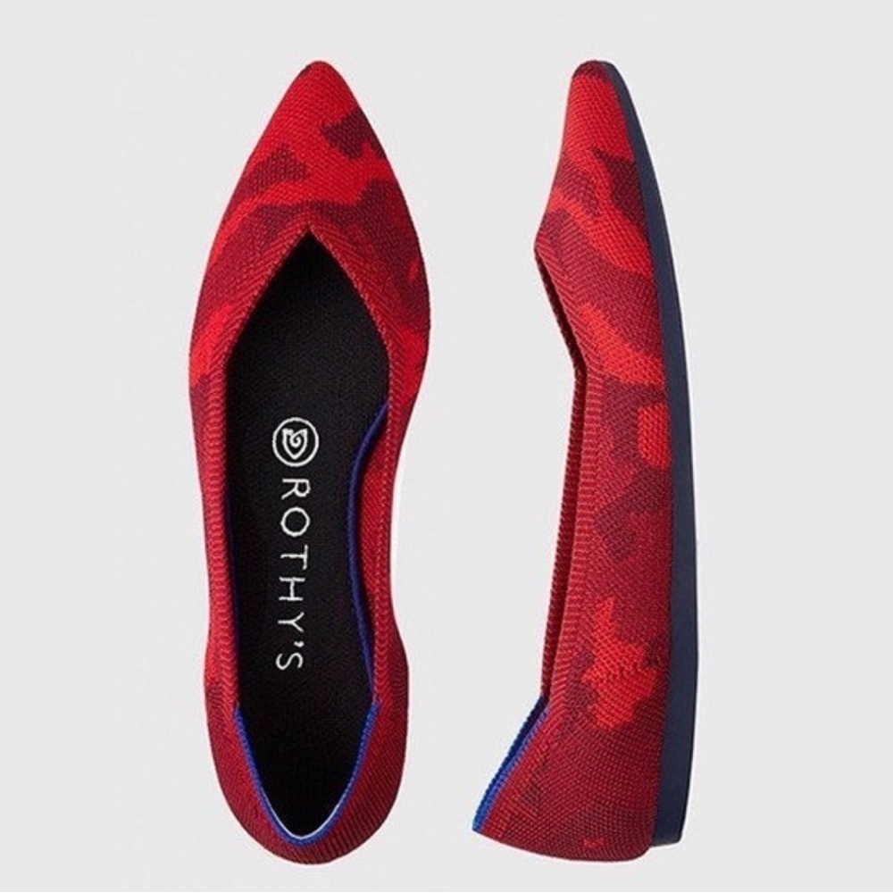 ROTHY S Chili Red Camo Print Pointed Toe Slip On Flats size 9